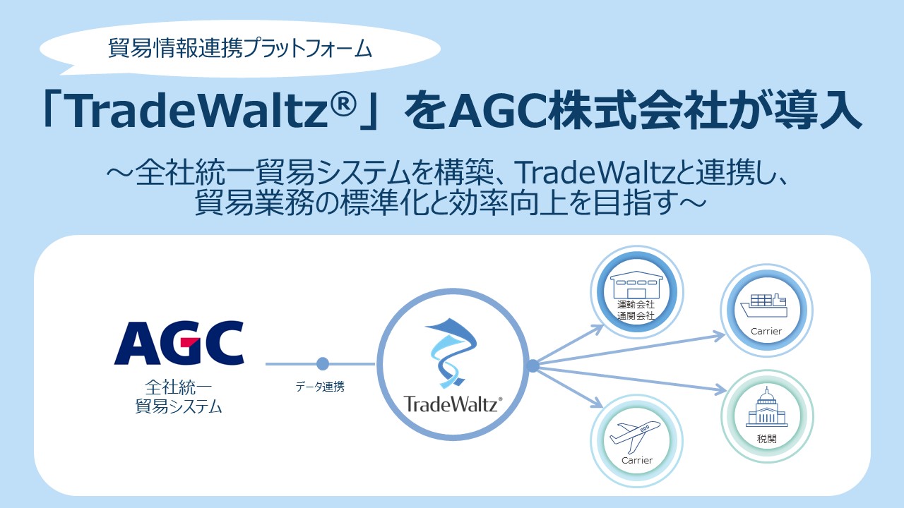 貿易情報連携プラットフォーム「TradeWaltz®」をAGC株式会社が導入 ~全社統一貿易システムを構築、TradeWaltzと連携し、 貿易業務の標準化と効率向上を目指す~