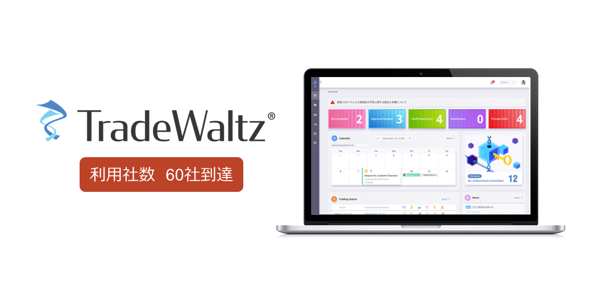 “TradeWaltz™”, trade-related information-sharing platform The number of commercial user companies increased by 20 in 2 months, reaching a total of 60 companies. -Since the release of its commercial version in April 2021, the user of TradeWaltz™ in Japanese market has been increasing. –